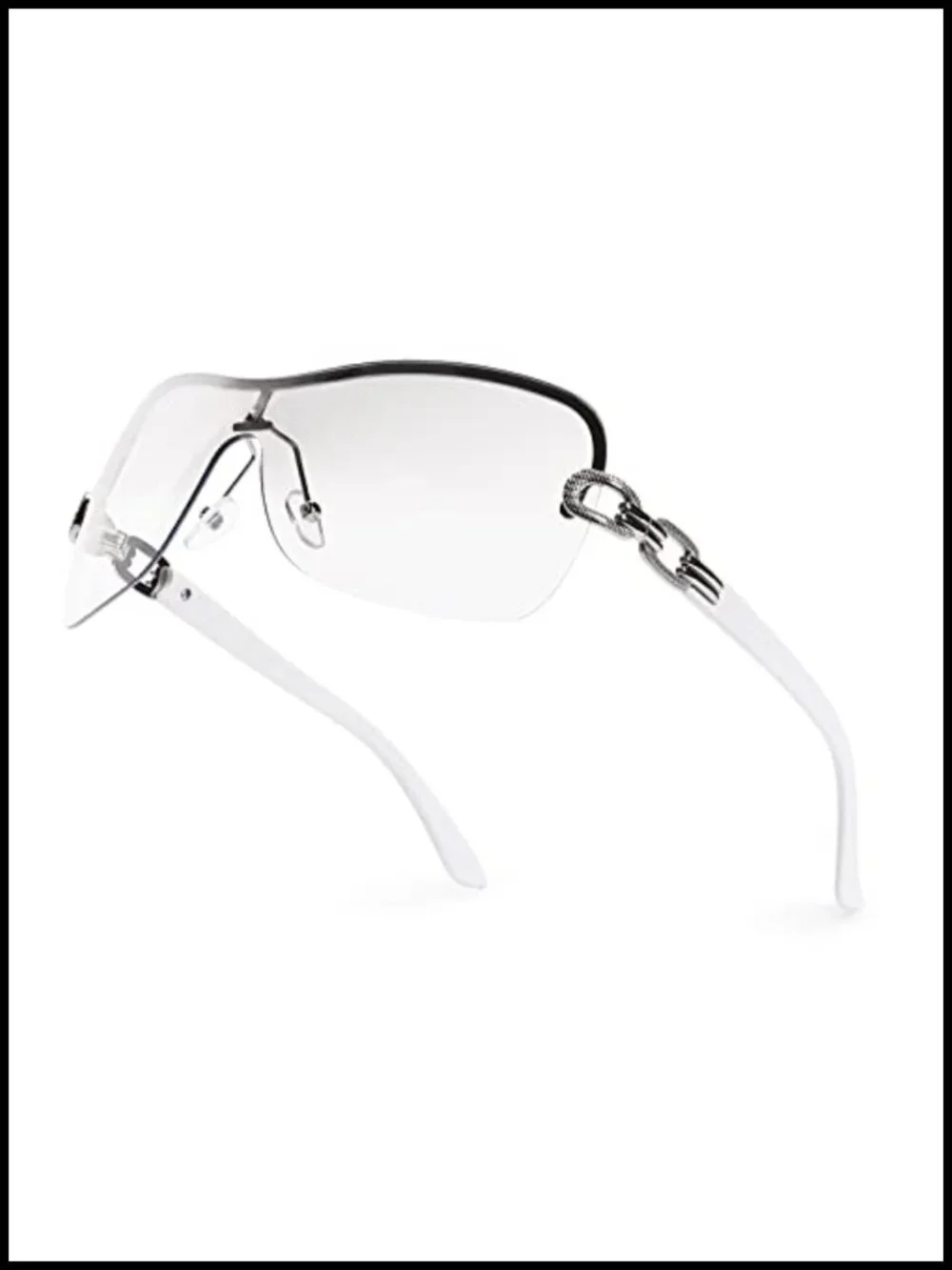 Y2K Sunglasses Women Men Chain Link Metal Temples Rimless Wrap Around UV
